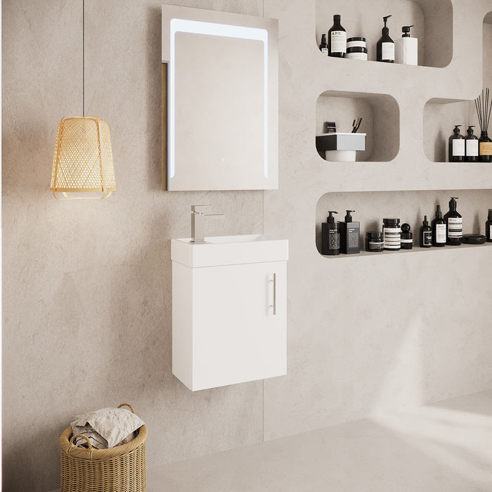[BFSA182] Cloakroom Wall Hung 1 Door Vanity Unit with Basin, 400mm - Gloss White - Lifestyle 3