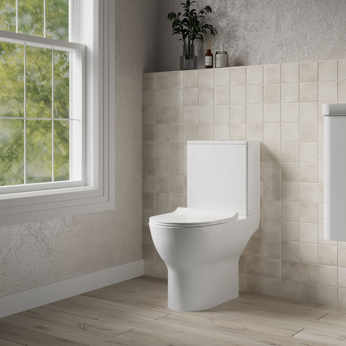 [BCQU350] Compact Rimless Toilet Pan, Cistern and Soft Close Sandwich Seat - 800mm x 375mm x 610mm - Lifestyle 3