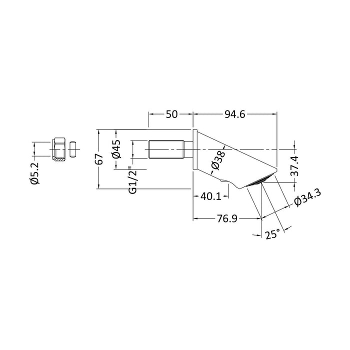 [BSSH557] Concealed Anti Vandal Fixed Head - Chrome - Technical Drawing