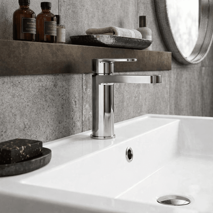 [BTPR305] Consall Round Mono Basin Mixer Tap with Push Button Waste - Choice of Finish - Silo