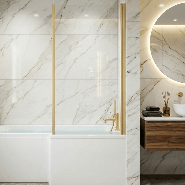 [BBSCBS28] Contemporary 6mm Toughened Safety Glass Reversible L-Shaped Bath Screen Fixed - Silo