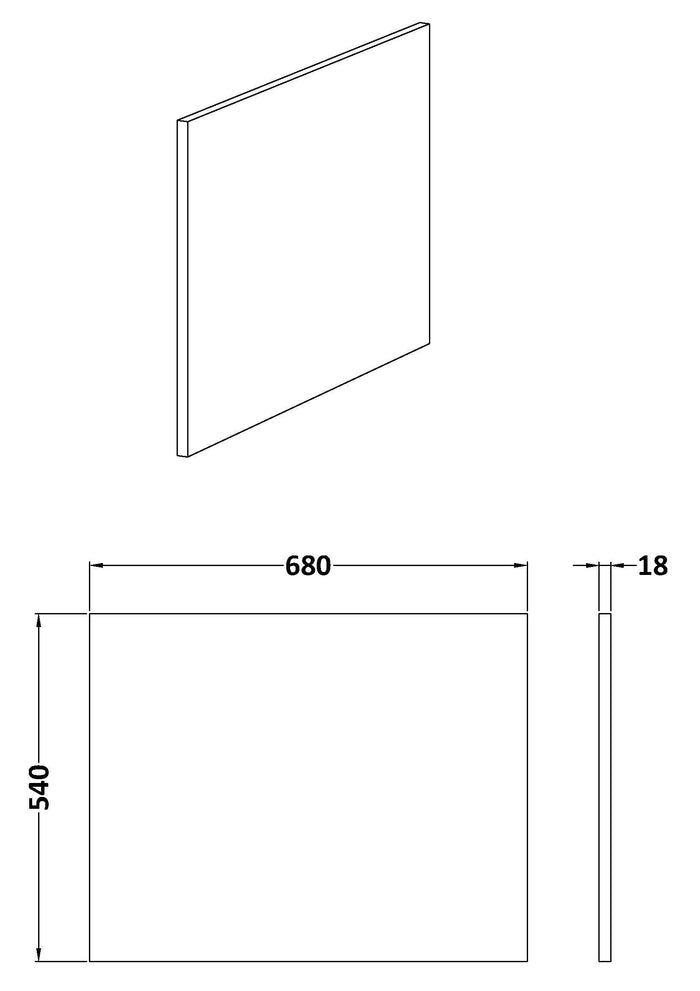 [BBPA1831] Contemporary 700mm Square Bath End Panel - Choice of Colour - Line Drawing