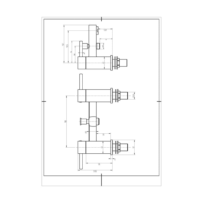 [BTFA304] Contemporary Bath Shower Mixer Tap with Shower Kit- Chrome - Technical Drawing