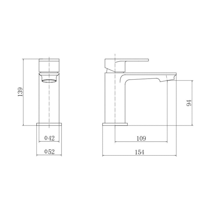 [BT9140] Contemporary Bathroom Round Mono Basin Mixer Tap with Waste - Choice of Colour - Technical Drawing
