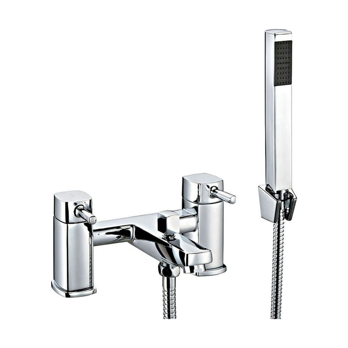 [BTTT604] Contemporary Bathroom Soft Square Deck Mounted Bath Shower Mixer Tap with Kit - Chrome - Cutout