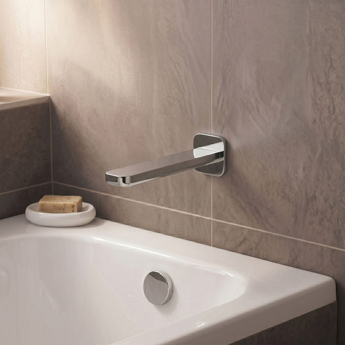 [BTEM300] Contemporary Bathroom Square Wall Mounted Bath Spout, 50mm, Chrome - Silo