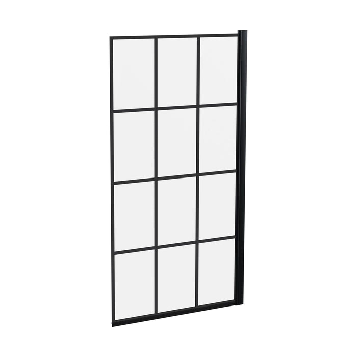 [BBSCSQBF] Contemporary Black Framed Reversible Hinged Shower Bath Screen - 6 mm Toughened Safety Glass, H: 1430 × W: 790 × D: 38 mm - Cutout