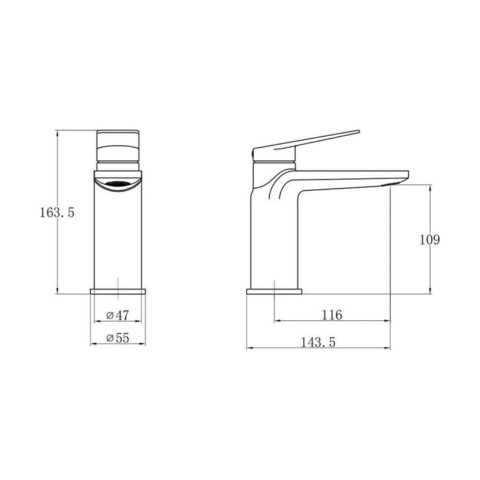 [BTTT860] Roveri BLK Basin Mixer (No Waste) - Technical Drawing
