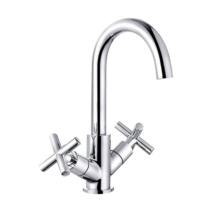 [BKT017] Contemporary Cross Handle Kitchen Mixer Tap - Chrome - Cutout