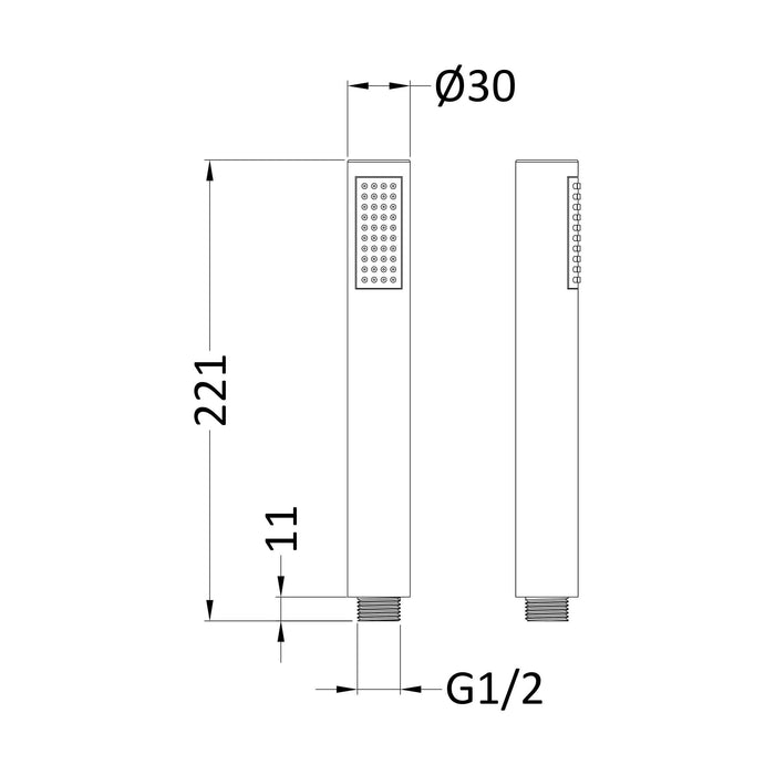 [BSHS707] Contemporary Easyclean Round Single Function Shower Handset, Choice of Colour - Technical Drawing