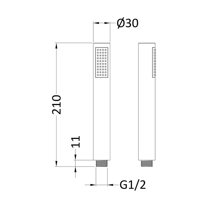 [BSHS807] Contemporary Easyclean Round Single Function Shower Handset, Choice of Colour - Technical Drawing