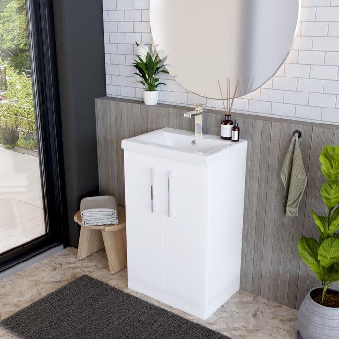 [BFLE101A] Contemporary Floor Standing Vanity Unit with Mid-Edge Basin, Choice of Size - Lifestyle 3