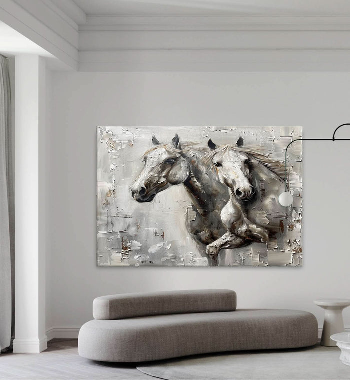 Large Wabi Sabi Horse Canvas Wall Painting Decor White Horse Canvas Art Modern White Horse Wall Art
