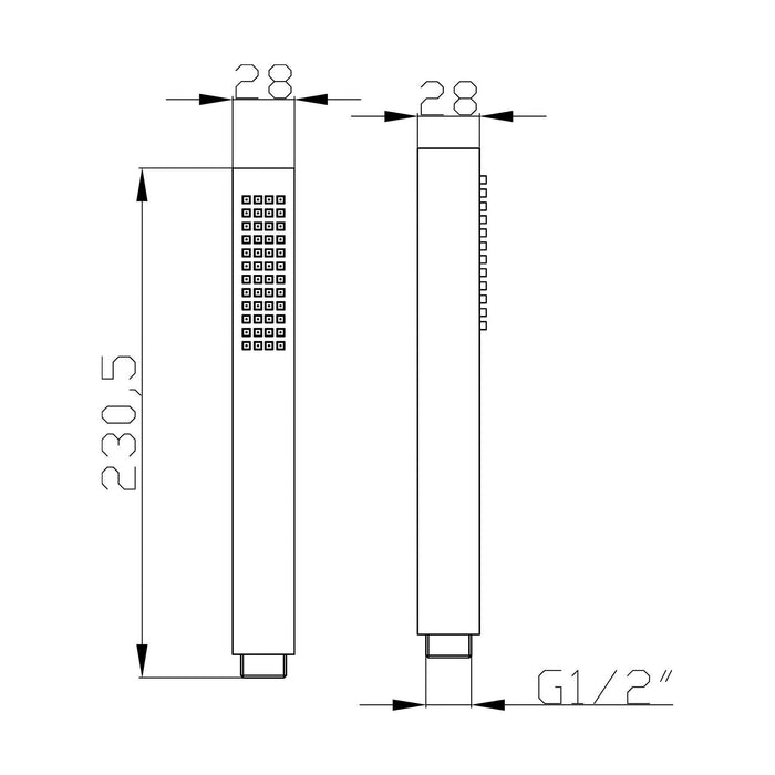 [BSHS310] Contemporary Minimalist Square Single Function Shower Handset, Choice of Colour - Technical Drawing