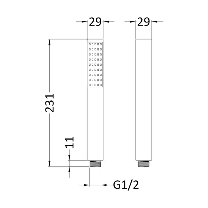 [BSHS410] Contemporary Minimalist Square Single Function Shower Handset, Choice of Colour - Technical Drawing