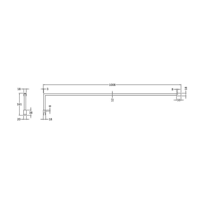 [BEFX024] Contemporary Screen Support Bar Kit Wetroom Accessories, Choice of Colour - Technical Drawing
