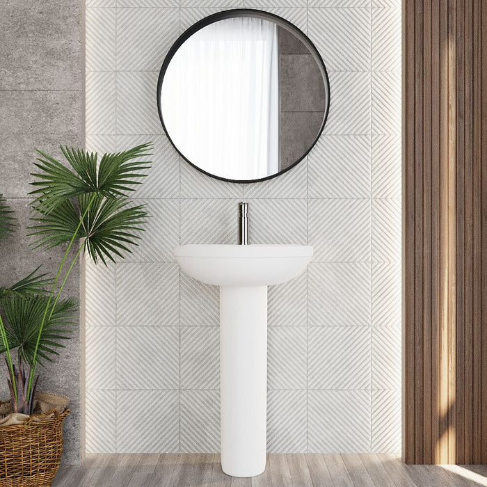 [BCVI002] Copmere Modern White Round Bathroom Basin with Choice of Pedestal - 500mm - Lifestyle 1