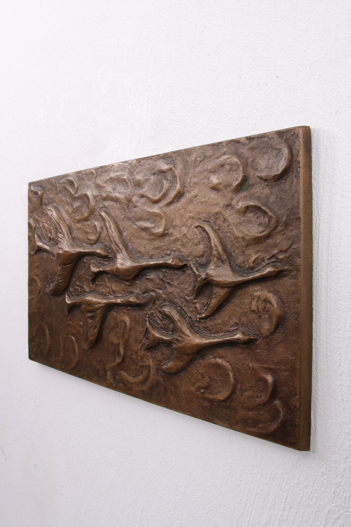 Koperen Wanddecoratie opvliegende vogels,1960