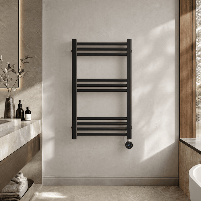 [BHER159] Croxall Electric Round Tube Heated Towel Rail with 10 Bars, 800 x 500mm - Choice of Colour - Silo