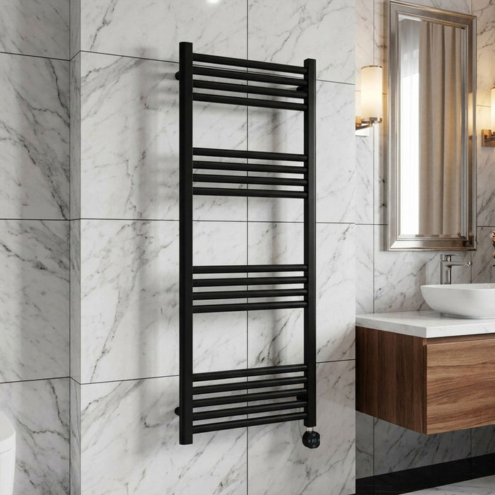 [BHER160] Croxall Electric Round Tube Heated Towel Rail with 17 Bars, 1200 x 500mm - Choice of Colour - Silo