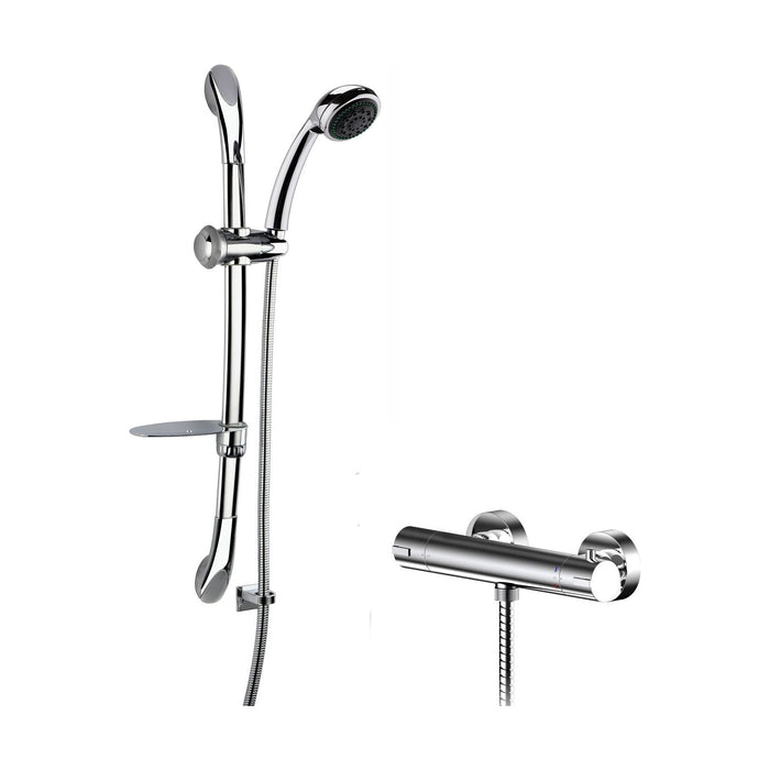 [BSBR84BV1] Current Round Thermostatic Bar Valve and Luxury Curved Slider Rail Kit Shower Bundle - Chrome - Balterley - Cutout