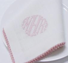 Ellis Hill Picot Trim Linen Dinner Napkin with Monogram