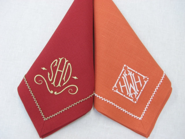 Ellis Hill Picot Trim Linen Dinner Napkin with Monogram