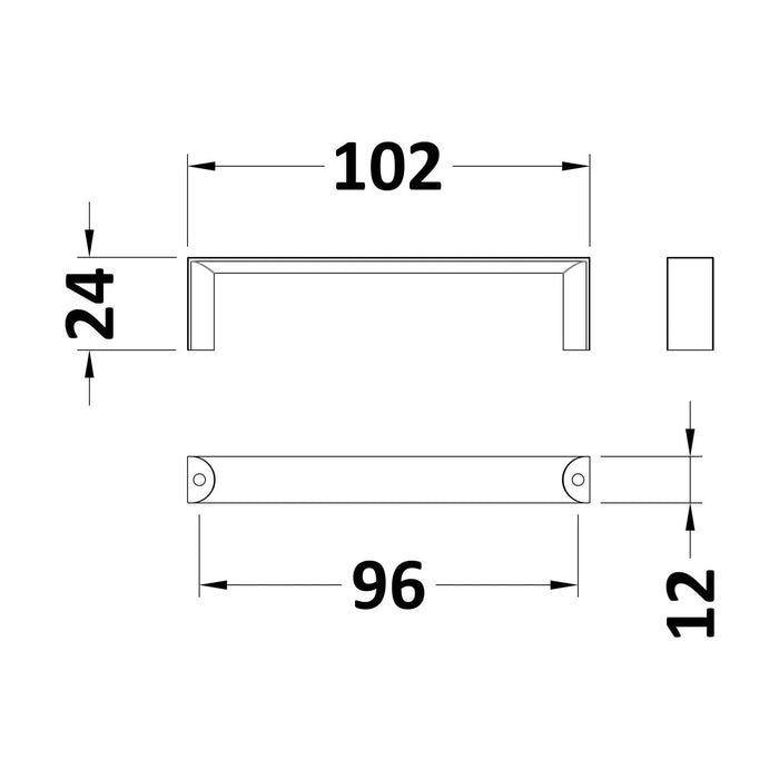 [BFH802] D HANDLE 96mm CENTRES - Technical Drawing