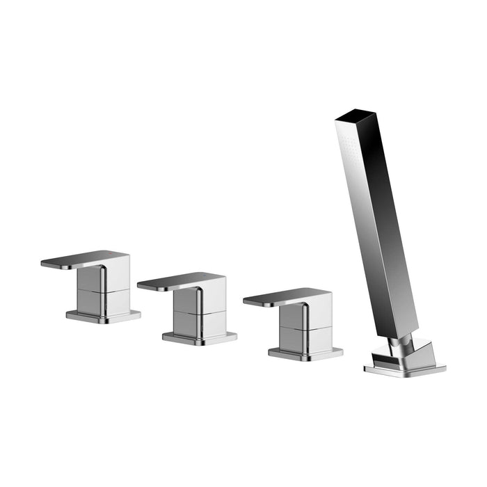 [BTEM334] Deck Mount Square 4 Tap Hole Bath Shower Mixer Tap with Kit Chrome - Cutout