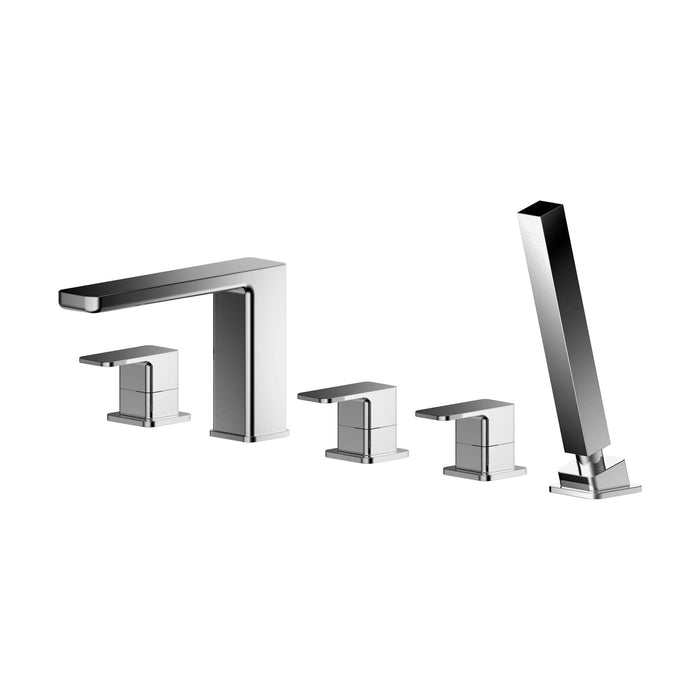 [BTEM314] Deck Mount Square 5 Tap Hole Bath Shower Mixer Tap with Shower Kit - Chrome - Cutout
