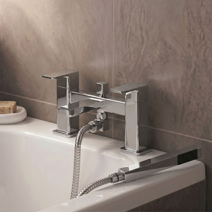 [BTEM304] Deck Mount Square Bath Shower Mixer Tap with Shower Kit Chrome - Silo