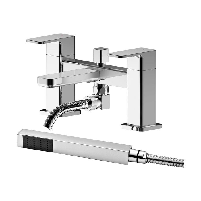 [BTEM304] Deck Mount Square Bath Shower Mixer Tap with Shower Kit Chrome - Cutout