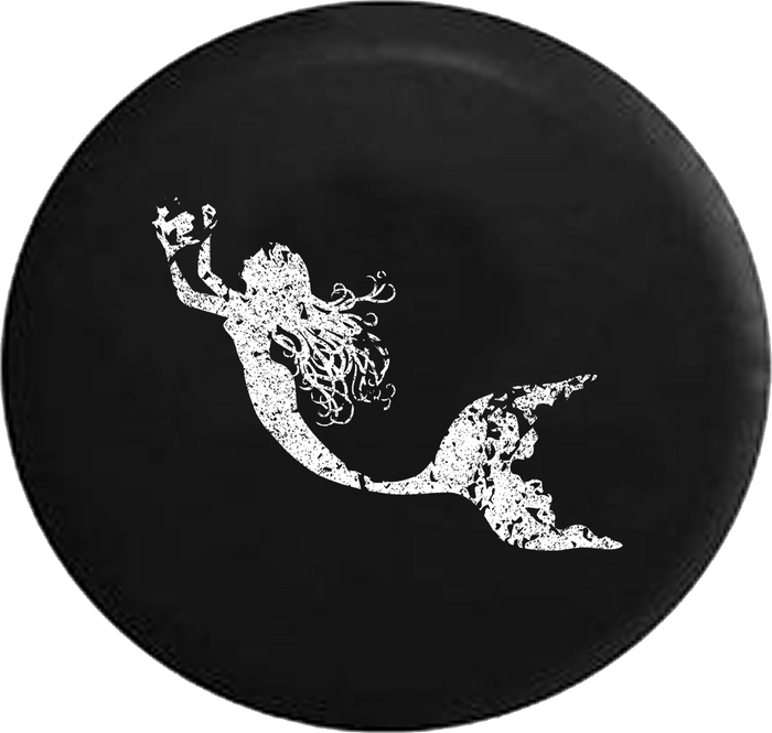 Distressed - Mermaid Sea Ocean Swimming Seashell Girl Jeep Camper Spare Tire Cover S270 35 inch