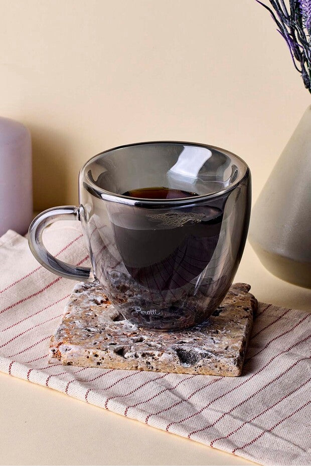 Double-Walled Smoked Glass Heart-Shaped Mug - 150ml