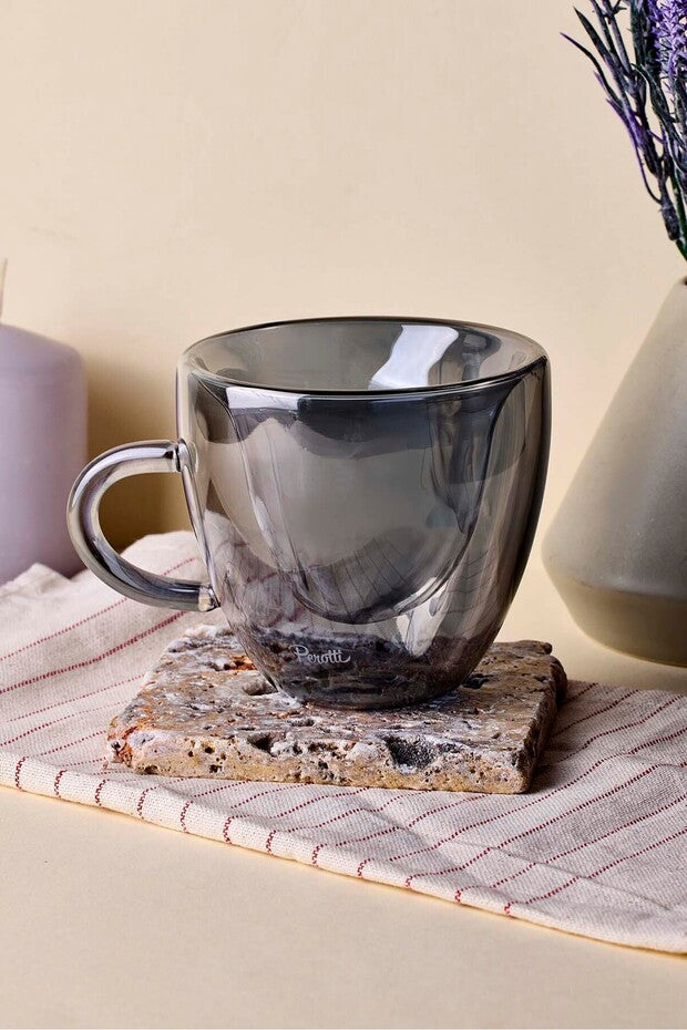 Double-Walled Smoked Glass Heart-Shaped Mug - 150ml