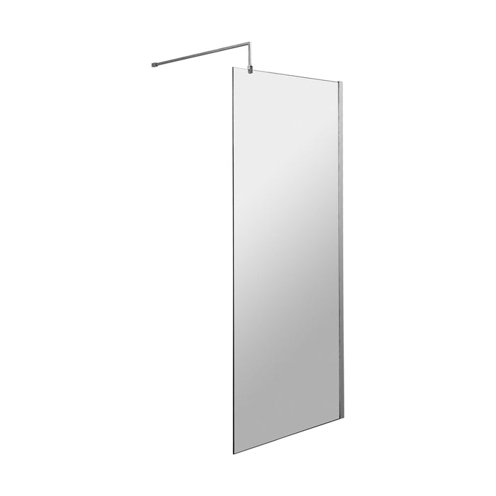 [BEWS18760] Drakelow 8mm Toughened Safety Glass Wetroom Screen with Support Bar, Choice of Size & Finish - Cutout