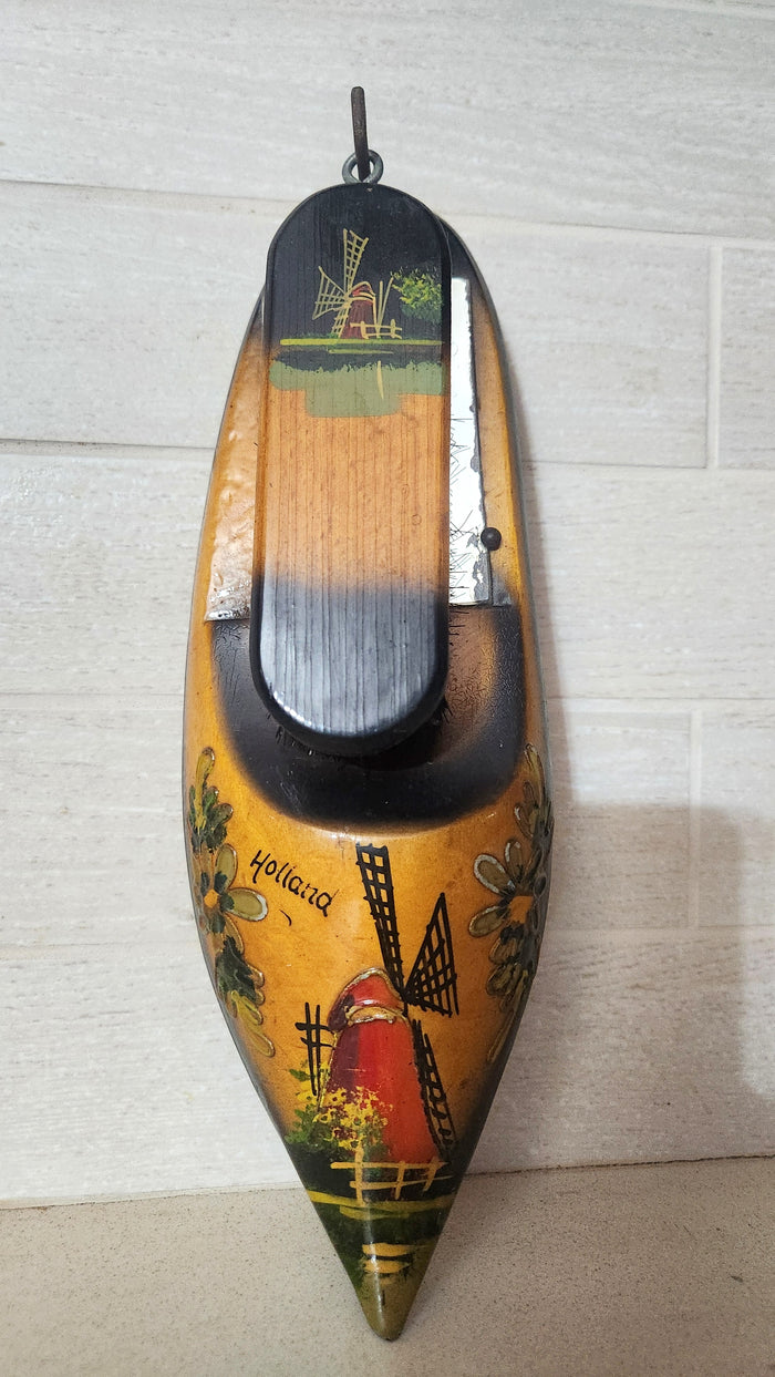 Dutch Hand-Painted Wooden Clog Brush Set with Wall Mirror