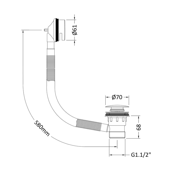 [BWE727] Easyclean Sprung Plug Bath Waste - Technical Drawing