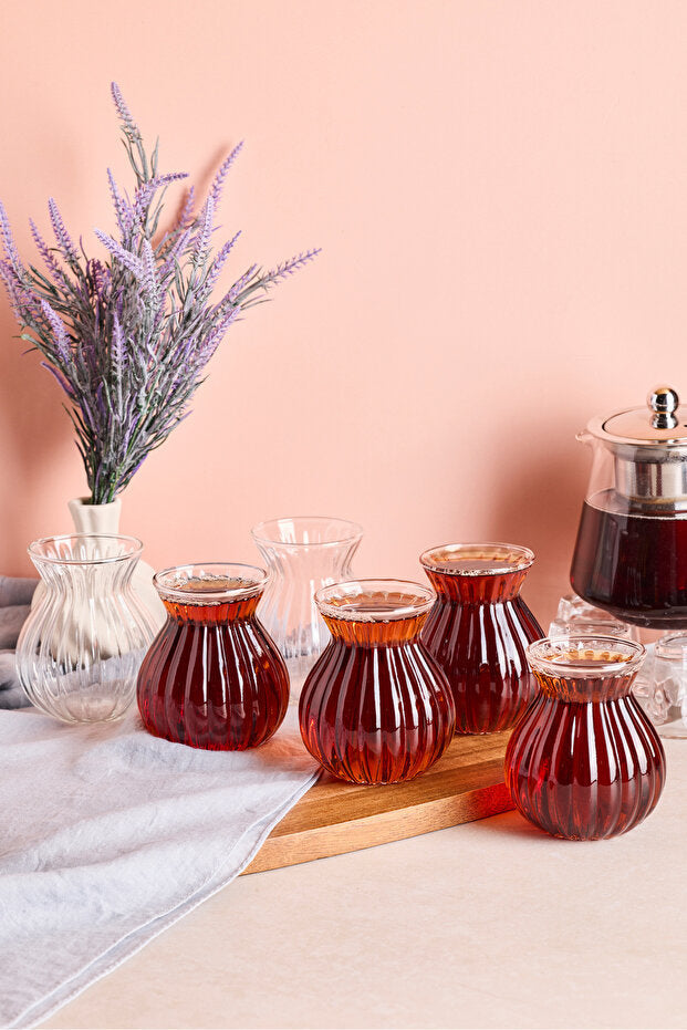Elegant Ribbed Tea Glass Set - 6 Pieces, 200ml Capacity