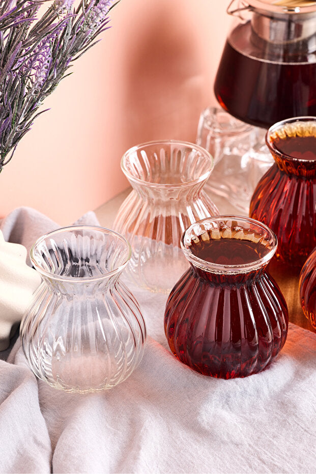 Elegant Ribbed Tea Glass Set - 6 Pieces, 200ml Capacity