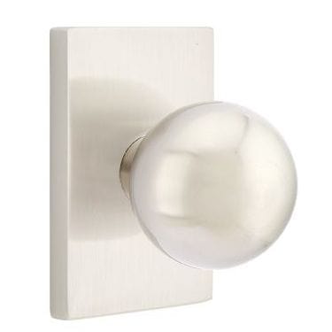 Emtek Orb Knob with Modern Rectangle Rosette in Satin Nickel