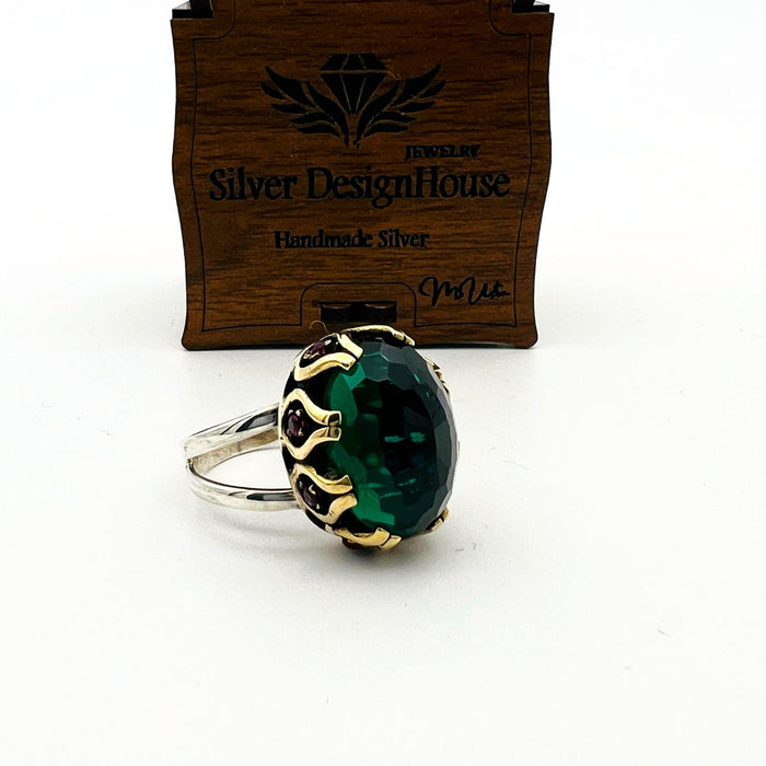 Exquisite Handmade 925 Sterling Silver Oval Emerald Ring for Women - Thoughtful Gift