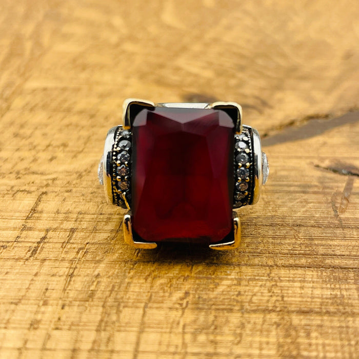 Exquisite Handmade Ottoman Style Ruby Ring - 925 Sterling Silver for Women
