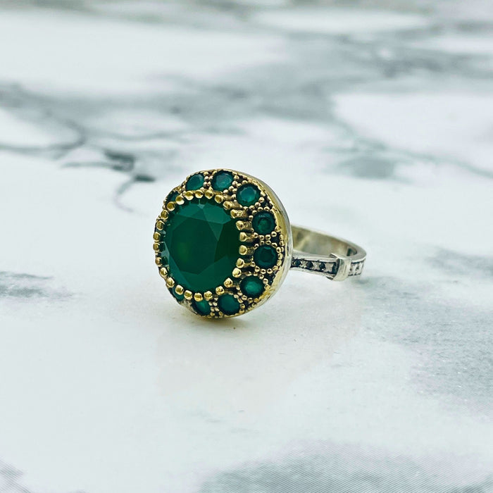 Exquisite Turkish Handmade Emerald Ring | 925 Sterling Silver Floral Design | Ottoman Inspired Women's Jewelry