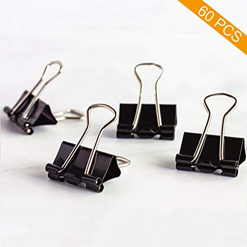 Extra Small Black Binder Foldback Clips Micro 15mm, Coideal 60 Pack 0.6 Inch Mini Metal Bulldog Paper Clip Clamp for Pictures Photos, Art Crafts, Office & School Supplies (3/6 Inch)