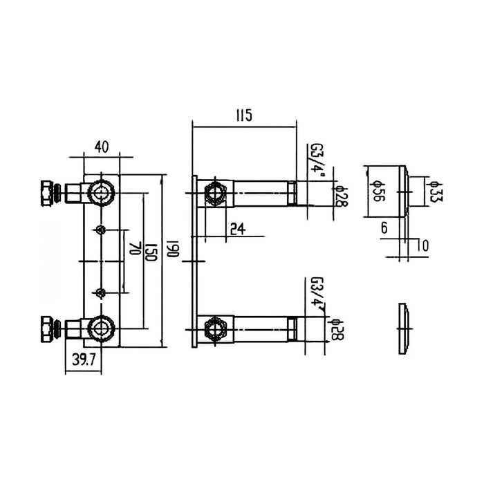 [BSBB313] Fast Fit Bracket for Bar Valve - Chrome - Technical Drawing
