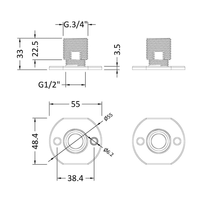[BSBB315] Fast Fit Wall Hung Brackets for Bar Valve - Pair - Technical Drawing