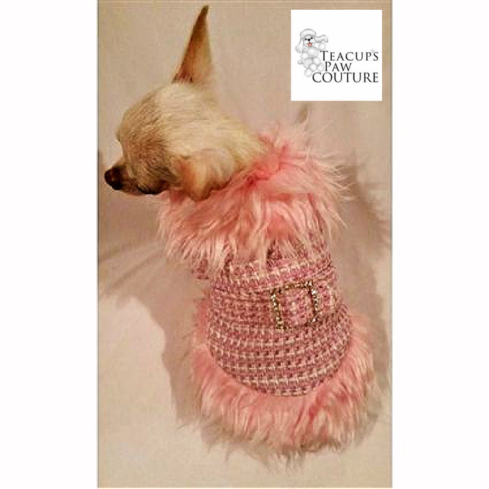 Faux Fur Fluff Tweed Doggie Coat