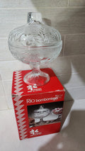 Fidenza Vetraria Italy "Rio" Pattern Pedestal Glass Candy Dish with Lid