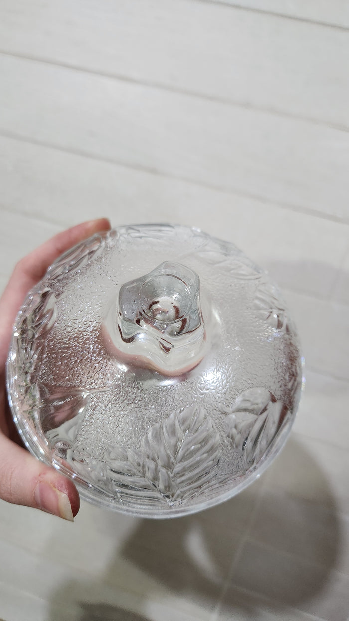 Fidenza Vetraria Italy "Rio" Pattern Pedestal Glass Candy Dish with Lid